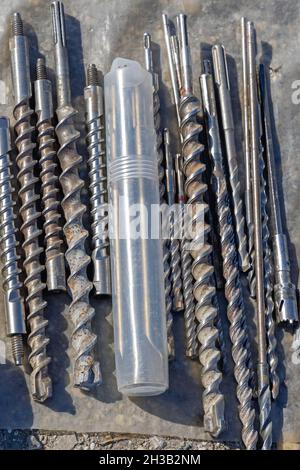 Long Drill Bits for Commercial Construction Site Stock Photo