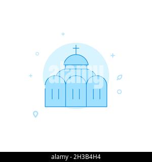 Orthodox church icon. Flat illustration. Building symbol, filled line style. Blue monochrome design. Editable stroke. Adjust line weight. Stock Photo