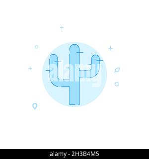 Cactus icon. Flat illustration. Filled line style. Blue monochrome design. Editable stroke. Adjust line weight. Stock Photo