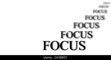 The word focus with blurred words in background isolated on white as concept for business ideas Stock Photo