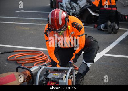 intervention of firefighters on a road accident in france Stock Photo