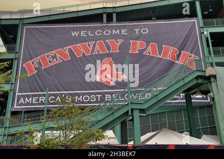 Boston, Massachusetts, USA.Huge banner on the exterior of Fenway Park Van Ness and Jersey streets in Boston. The stadium has been home to Major League