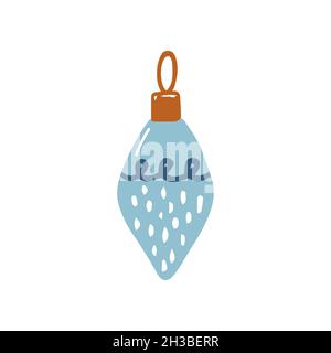 Hand drawn christmas baubles with ornaments. Xmas holiday toys and decor for fir tree. Colored flat vector illustration isolated on white background. Stock Vector