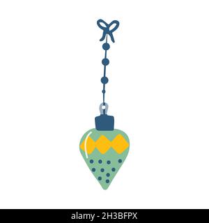 Hand drawn christmas baubles with ornaments. Xmas holiday toys and decor for fir tree. Colored flat vector illustration isolated on white background. Stock Vector