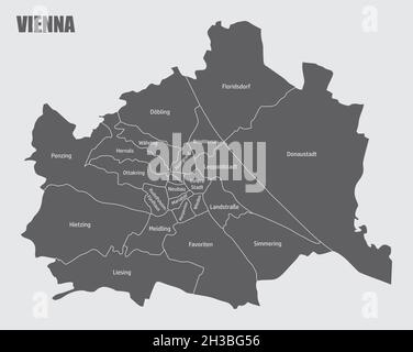 The Vienna city administrative map with labels, Austria Stock Vector