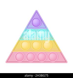 Popit figure triangle as a fashionable silicon toy for fidgets. Addictive anti stress toy in pastel rainbow colors. Bubble anxiety developing pop it t Stock Vector