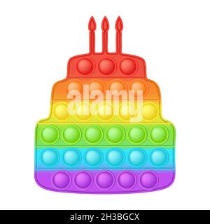 Popit figure big cake as a fashionable silicon toy for fidgets. Addictive anti stress toy in bright rainbow colors. Bubble anxiety developing pop it t Stock Vector