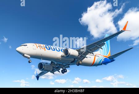 Santorini, Greece - September-01 - 2021 Boeing 737 flydubai Stock Photo