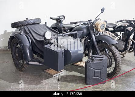 VALENCIA, SPAIN - Oct 01, 2021: A beautiful shot of an old WWII sidecar motorcycle - a Dnepr M-72 in Valencia, Spain Stock Photo
