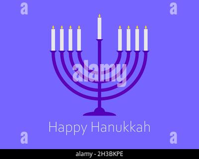 Happy Hanukkah. Menorah with nine candle. Jewish festival greeting card. Design for invitation flyers, brochures and promotional items. Vector illustr Stock Vector