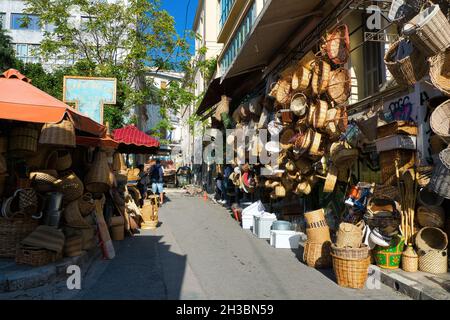 VOLOS, GREECE - Oct 25, 2021: handmade sausages, traditional sausage food. shop that sells traditional handmade sausages. Athens, Greece Stock Photo