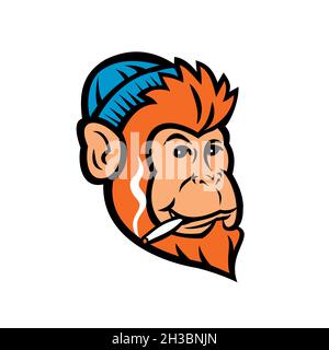 Monkey Ape Primate or Chimp Smoking Joint of Cannabis Mascot Retro Stock Photo