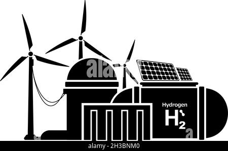 Hydrogen production using renewable energy sources. Vector icon on transparent background Stock Vector