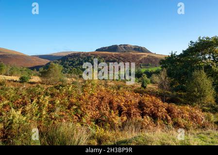 Crowden Great Quarry as seen from the Pennine Way in North Derbyshire on a sunny autumn day. Stock Photo