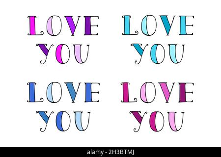 Lettering for Happy Valentines Day. Handwritten phrase Love you. Vector illustration.  Stock Vector