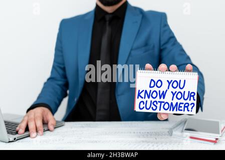 Writing displaying text Do You Know Your Customer Question. Business showcase service identify clients with relevant information Lawyer Explaining Stock Photo