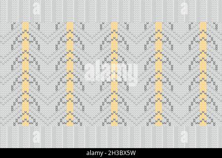 Vector seamless border, pattern. Beautiful grey-yellow knitted pattern on a gray background. Stock Vector