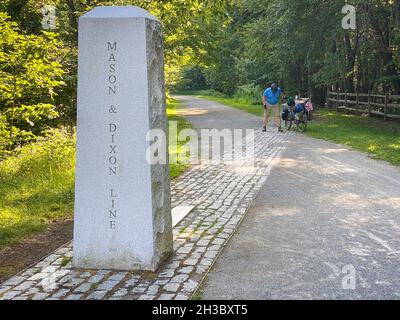 Great Allegheny Passage ( GAP ) bike trailMason Dixon Line Stock Photo