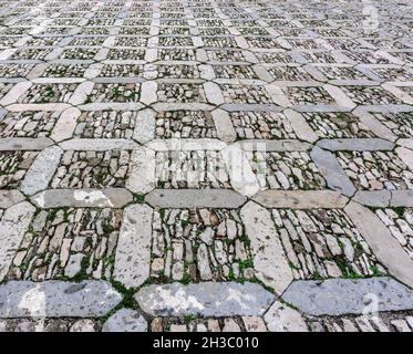 The narrow cobblestoned streets of the medieval town Erice in Sicily, Italy. Stock Photo