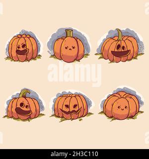happy halloween pumpkin set design vector illustration Stock Vector
