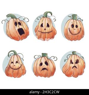 happy halloween pumpkin set theme design vector illustration Stock Vector