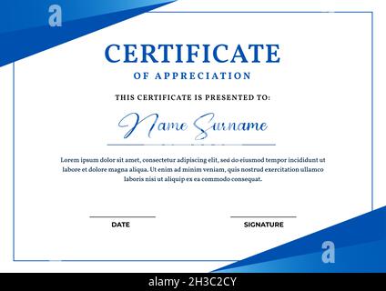 Elegant blue gradient color certificate template, appreciation for business and education Stock Vector