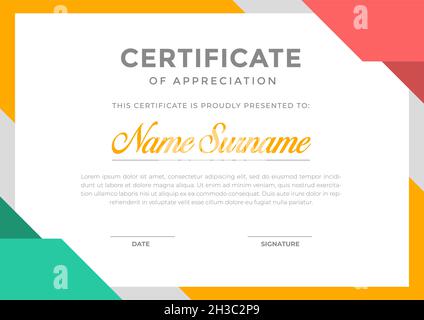 Modern certificate template with abstract shapes full color design, appreciation for business and education Stock Vector