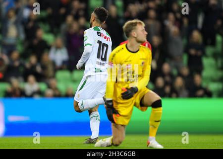 Groningen Netherlands October 27 Daleho Irandust Of Fc Groningen Is Celebrating His Goal 2 0 During The Dutch Toto Knvb Cup Match Between Fc Groningen And Helmond Sport At Euroborg On October