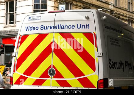 Birmingham, England - July 2021: Private Video Surveillance Unit parked on a street in the centre of the city Stock Photo