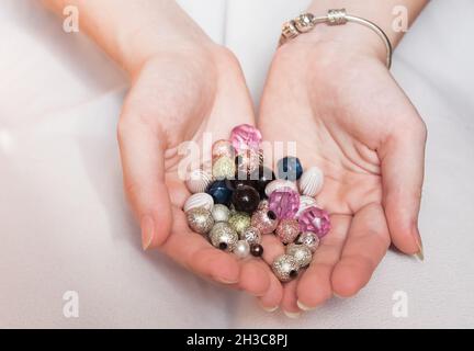 Many Beautiful Beads in the Hands of a Girl Stock Image - Image of closeup,  careful: 270860705