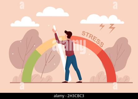 Stress level concept with head symbol indicating to high vector ...