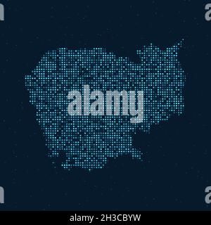 Abstract Dotted Halftone with starry effect in dark Blue background with map of Cambodia. Digital dotted technology design sphere and structure. vecto Stock Vector