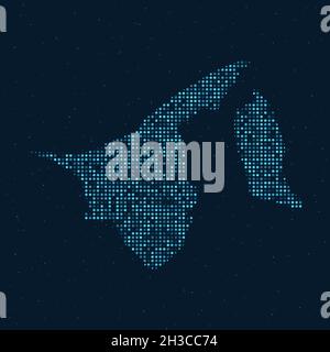 Abstract Dotted Halftone with starry effect in dark Blue background with map of Brunei. Digital dotted technology design sphere and structure. vector Stock Vector