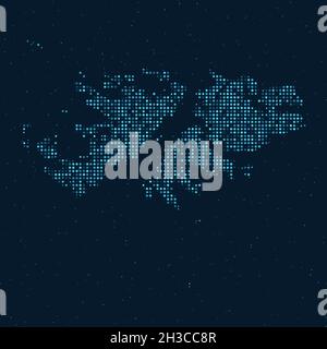 Abstract Dotted Halftone with starry effect in dark Blue background with map of Falkland Islands (Islas Malvinas). Digital dotted technology design sp Stock Vector
