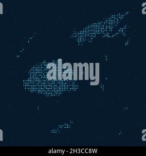 Abstract Dotted Halftone with starry effect in dark Blue background with map of Fiji. Digital dotted technology design sphere and structure. vector il Stock Vector