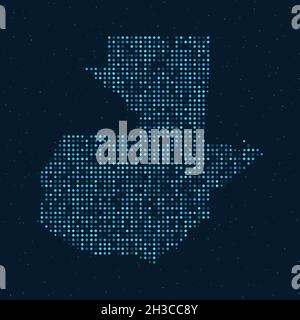 Abstract Dotted Halftone with starry effect in dark Blue background with map of Guatemala. Digital dotted technology design sphere and structure. vect Stock Vector
