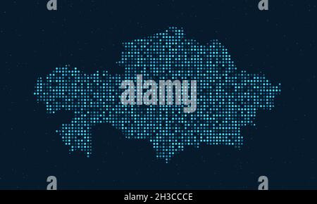 Abstract Dotted Halftone with starry effect in dark Blue background with map of Kazakhstan. Digital dotted technology design sphere and structure. vec Stock Vector