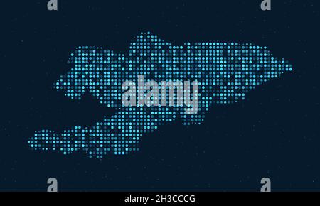 Abstract Dotted Halftone with starry effect in dark Blue background with map of Kyrgyzstan. Digital dotted technology design sphere and structure. vec Stock Vector