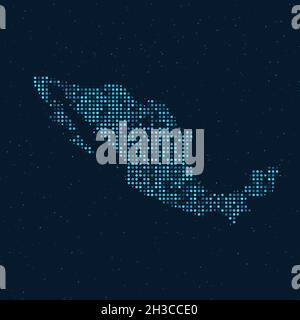 Abstract Dotted Halftone with starry effect in dark Blue background with map of Mexico. Digital dotted technology design sphere and structure. vector Stock Vector