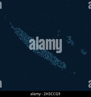 Abstract Dotted Halftone with starry effect in dark Blue background with map of New Caledonia. Digital dotted technology design sphere and structure. Stock Vector