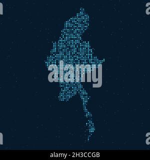 Abstract Dotted Halftone with starry effect in dark Blue background with map of Myanmar. Digital dotted technology design sphere and structure. vector Stock Vector