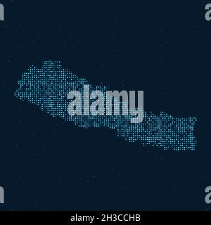 Abstract Dotted Halftone with starry effect in dark Blue background with map of Nepal. Digital dotted technology design sphere and structure. vector i Stock Vector