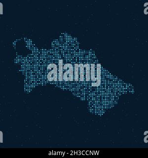 Abstract Dotted Halftone with starry effect in dark Blue background with map of Turkmenistan. Digital dotted technology design sphere and structure. v Stock Vector