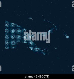 Abstract Dotted Halftone with starry effect in dark Blue background with map of Papua New Guinea. Digital dotted technology design sphere and structur Stock Vector