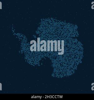 Abstract Dotted Halftone with starry effect in dark Blue background with map of Antarctica. Digital dotted technology design sphere and structure. vec Stock Vector