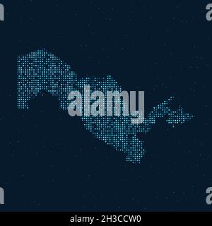 Abstract Dotted Halftone with starry effect in dark Blue background with map of Uzbekistan. Digital dotted technology design sphere and structure. vec Stock Vector