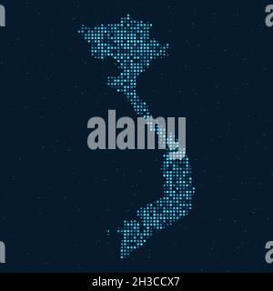Abstract Dotted Halftone with starry effect in dark Blue background with map of Vietnam. Digital dotted technology design sphere and structure. vector Stock Vector