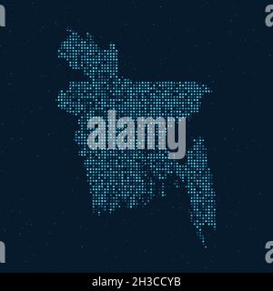 Abstract Dotted Halftone with starry effect in dark Blue background with map of Bangladesh. Digital dotted technology design sphere and structure. vec Stock Vector