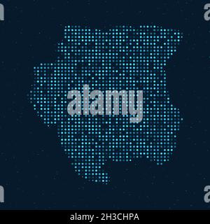 Abstract Dotted Halftone with starry effect in dark Blue background with map of Suriname. Digital dotted technology design sphere and structure. vecto Stock Vector