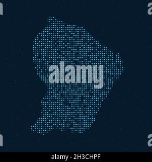 Abstract Dotted Halftone with starry effect in dark Blue background with map of French Guiana. Digital dotted technology design sphere and structure. Stock Vector